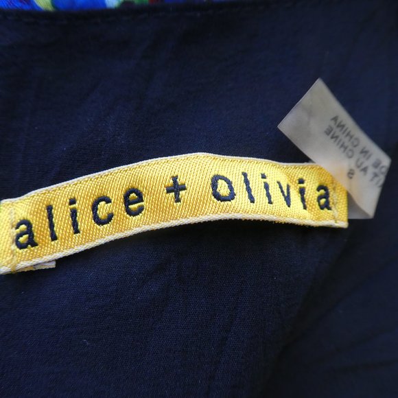 Alice & Olivia Matilda Dress Mini Vibrant Floral Bouquet Silk Boat Neck Pleated - Picture 11 of 14